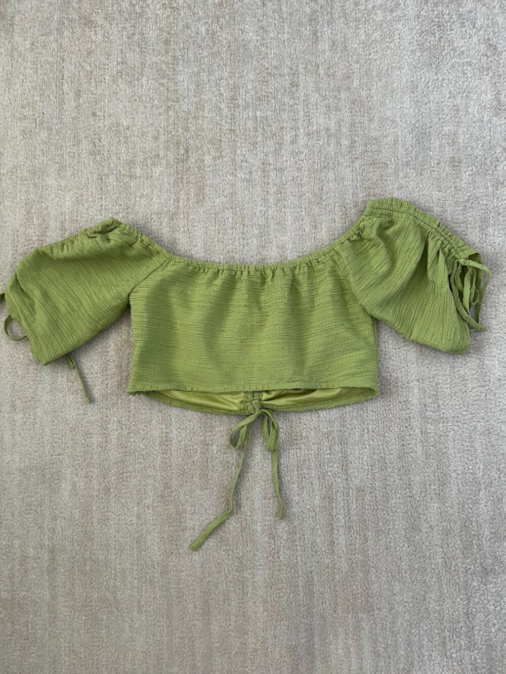 Lulus Midsummer Memories Summer Boho Off Shoulder Crop Top Blouse M Green - Picture 4 of 9